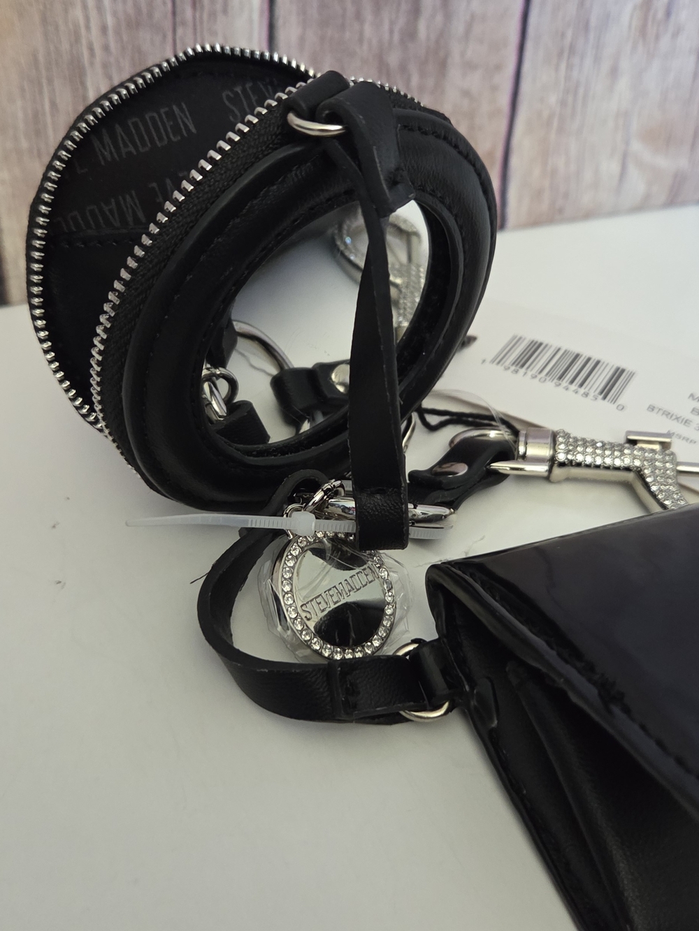 Steve Madden Black Keychain Coin Purses With Compact Mirror 3pc NWT - Picture 7 of 14
